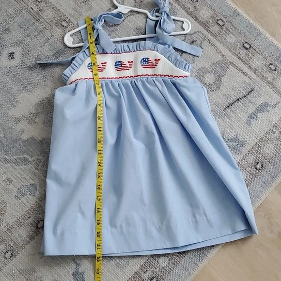 Stitchy Fish Girls Smocked Patriotic American Flag Whales Embroidered Dress Sz3T - Picture 6 of 11